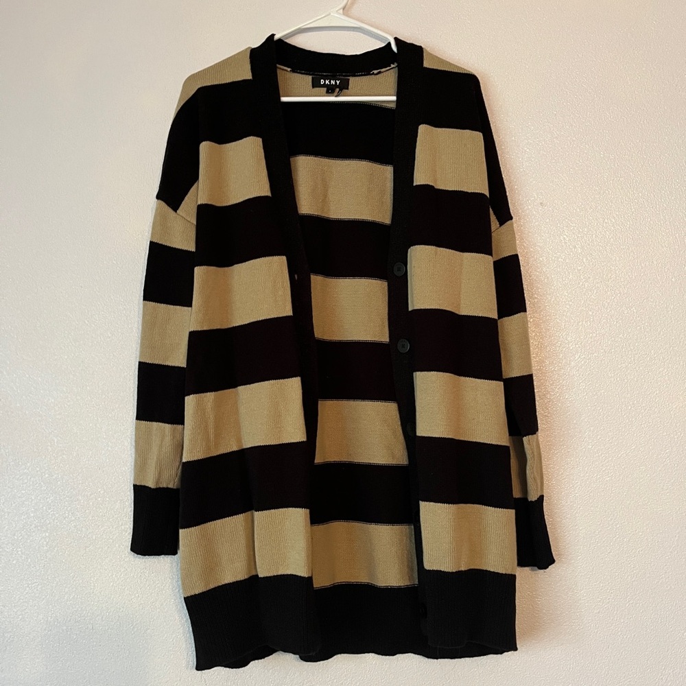 DKNY Black and Tan Knit Cardigan